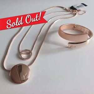 New Guess Jewelry Set Rose Gold Tone Necklace Hinge Bracelet
